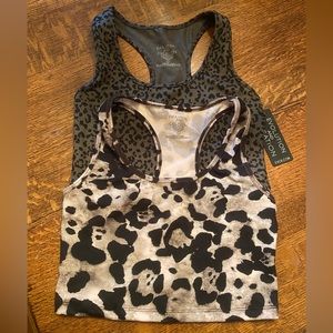 EVOLUTION AND CREATION green cheetah and large leopard crop workout tank tops S